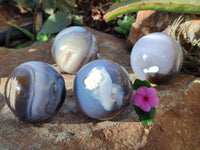 Polished Banded Agate Spheres x 4 From Madagascar - Toprock Gemstones and Minerals