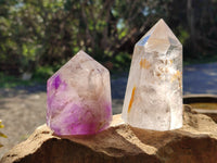 Polished Window Amethyst, Smokey Quartz and Specular Hematite Inclusion Crystals x 3 from Madagascar - Toprock Gemstones and Minerals