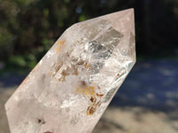 Polished Window Amethyst, Smokey Quartz and Specular Hematite Inclusion Crystals x 3 from Madagascar - Toprock Gemstones and Minerals