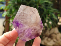 Polished Window Amethyst, Smokey Quartz and Specular Hematite Inclusion Crystals x 3 from Madagascar - Toprock Gemstones and Minerals