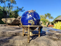 Hand Made Lapis Lazuli and Mixed Gemstone World Globe with Metal Stand x 1  From China - Toprock Gemstones and Minerals