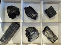 Natural Fibrous Schorl Black Tourmaline Specimens with a Hyalite Opal x 6 From Erongo, Namibia - Toprock Gemstones and Minerals