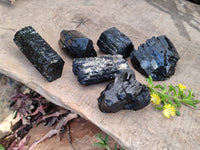 Natural Fibrous Schorl Black Tourmaline Specimens with a Hyalite Opal x 6 From Erongo, Namibia - Toprock Gemstones and Minerals