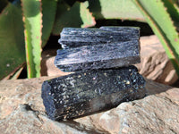 Natural Fibrous Schorl Black Tourmaline Specimens with a Hyalite Opal x 6 From Erongo, Namibia - Toprock Gemstones and Minerals