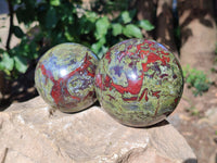 Polished Bastite Dragons Blood Stone Sphere-Ball x 2 From Tshipise, South Africa - Toprock Gemstones and Minerals