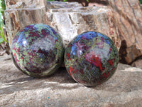 Polished Bastite Dragons Blood Stone Sphere-Ball x 2 From Tshipise, South Africa - Toprock Gemstones and Minerals