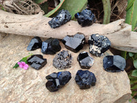 Natural Schorl Black Tourmaline Terminated Crystal Specimens with some Hyalite Opal x 13 From Erongo, Namibia - Toprock Gemstones and Minerals