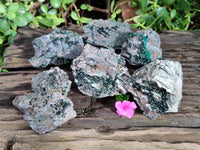 Natural Libethenite Crystals and Malachite On Dolomite Matrix Specimens x 6 From Shituru, Congo - Toprock Gemstones and Minerals