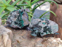 Natural Libethenite Crystals and Malachite On Dolomite Matrix Specimens x 6 From Shituru, Congo - Toprock Gemstones and Minerals