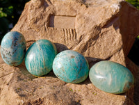 Polished Amazonite Palm Stones x 24 From Madagascar - Toprock Gemstones and Minerals