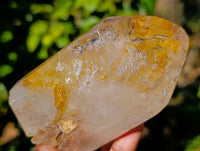 Polished Mix of Clear and Smokey Quartz Crystals with Golden Rutile Inclusion x 4 From Ambatondrazaka, Madagascar - Toprock Gemstones and Minerals