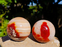 Polished Carnelian Agate Spheres x 3 From Madagascar - Toprock Gemstones and Minerals