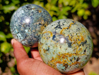 Polished "African Turquoise" Chrysocolla Spheres x 2 From Blue Mine, South Africa - Toprock Gemstones and Minerals