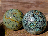 Polished "African Turquoise" Chrysocolla Spheres x 2 From Blue Mine, South Africa - Toprock Gemstones and Minerals