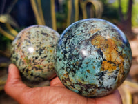 Polished "African Turquoise" Chrysocolla Spheres x 2 From Blue Mine, South Africa - Toprock Gemstones and Minerals