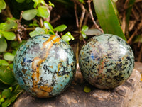 Polished "African Turquoise" Chrysocolla Spheres x 2 From Blue Mine, South Africa - Toprock Gemstones and Minerals