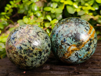 Polished "African Turquoise" Chrysocolla Spheres x 2 From Blue Mine, South Africa - Toprock Gemstones and Minerals