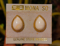 Polished White Onyx Teardrop with Gold Trim Earrings - Sold per Pair - From Swaziland - Toprock Gemstones and Minerals