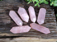Polished Double Terminated Rose Quartz Points x 6 From Ambatondrazaka, Madagascar - Toprock Gemstones and Minerals