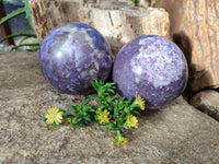 Polished Lepidolite with Pink Rubellite Spheres x 2 From Ambatondrazaka, Madagascar - Toprock Gemstones and Minerals