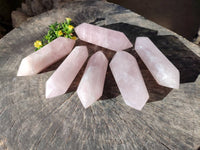 Polished Double Terminated Rose Quartz Points x 6 Ambatondrazaka, Madagascar - Toprock Gemstones and Minerals