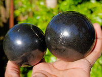 Polished Black Basalt Spheres x 4 From Antsirabe, Madagascar - Toprock Gemstones and Minerals