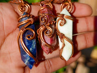 Polished Mixed Copper Wire Wrapped Pendants x 6 From Southern Africa - Toprock Gemstones and Minerals