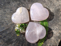Polished Rose Girasol Quartz Gemstone Hearts x 3 Ambatondrazaka, Madagascar - Toprock Gemstones and Minerals