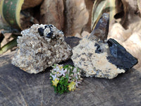 Natural Schorl Black Tourmaline, Smokey Quartz and Feldspar Specimens x 2 From Erongo, Namibia - Toprock Gemstones and Minerals