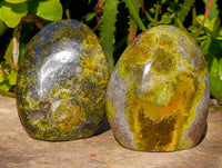 Polished Green Opal Standing Free Forms x 4 From Betroka, Madagascar - Toprock Gemstones and Minerals