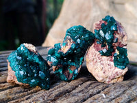 Natural Dioptase On Dolomite with Malachite Specimens x 12 From Likasi, Congo - Toprock Gemstones and Minerals