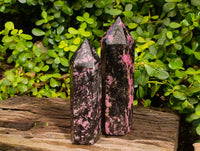Polished Pink Rhodonite Points x 2 From Ambindavato, Madagascar - Toprock Gemstones and Minerals