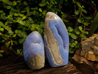 Polished Blue Lace Agate Standing Free Forms x 2 From Nsanje, Malawi - Toprock Gemstones and Minerals