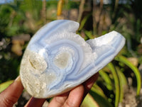 Polished Blue Lace Agate Standing Free Forms x 2 From Malawi - Toprock Gemstones and Minerals