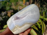Polished Blue Lace Agate Standing Free Forms x 2 From Malawi - Toprock Gemstones and Minerals
