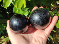 Polished Black Tourmaline Spheres x 2 From Madagascar - Toprock Gemstones and Minerals
