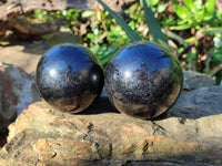 Polished Black Tourmaline Spheres x 2 From Madagascar - Toprock Gemstones and Minerals