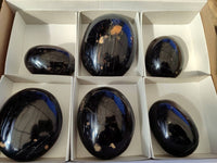 Polished Black Tourmaline Palm Stones x 6 From Madagascar - Toprock Gemstones and Minerals
