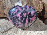Polished Rhodonite Gemstone Hearts x 3 From Ambindavato, Madagascar - Toprock Gemstones and Minerals