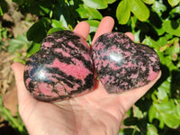 Polished Rhodonite Gemstone Hearts x 3 From Ambindavato, Madagascar - Toprock Gemstones and Minerals