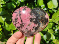 Polished Rhodonite Gemstone Hearts x 3 From Ambindavato, Madagascar - Toprock Gemstones and Minerals