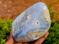 Polished Blue Lace Agate Standing Free Forms x 2 From Malawi - Toprock Gemstones and Minerals