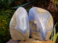 Polished Blue Lace Agate Standing Free Forms x 2 From Malawi - Toprock Gemstones and Minerals