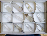 Polished Clear and Smokey Quartz Crystals with Rainbow Veils and Phantoms x 12 From Madagascar - Toprock Gemstones and Minerals