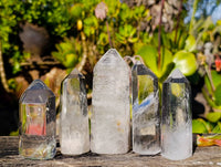 Polished Clear and Smokey Quartz Crystals with Rainbow Veils and Phantoms x 12 From Madagascar - Toprock Gemstones and Minerals