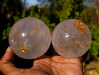 Polished Clear Quartz Crystal Balls with Rainbow Veils x 3 From Madagascar - Toprock Gemstones and Minerals