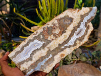 Polished On One Side Extra Large 'Crazy' Blue Lace Agate Slices x 2 From Namibia - Toprock Gemstones and Minerals