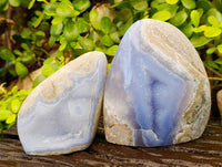 Polished Blue Lace Agate Standing Free Forms x 2 From Malawi - Toprock Gemstones and Minerals