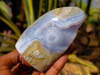 Polished Blue Lace Agate Standing Free Forms x 2 From Malawi - Toprock Gemstones and Minerals