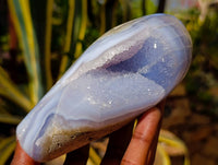 Polished Blue Lace Agate Standing Free Forms x 2 From Malawi - Toprock Gemstones and Minerals